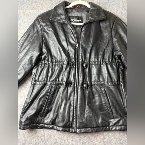 VINTAGE  Wilsons Women’s MAXIMA Black Leather Jacket Sz L Full Zip Mid Length - Picture 3 of 10